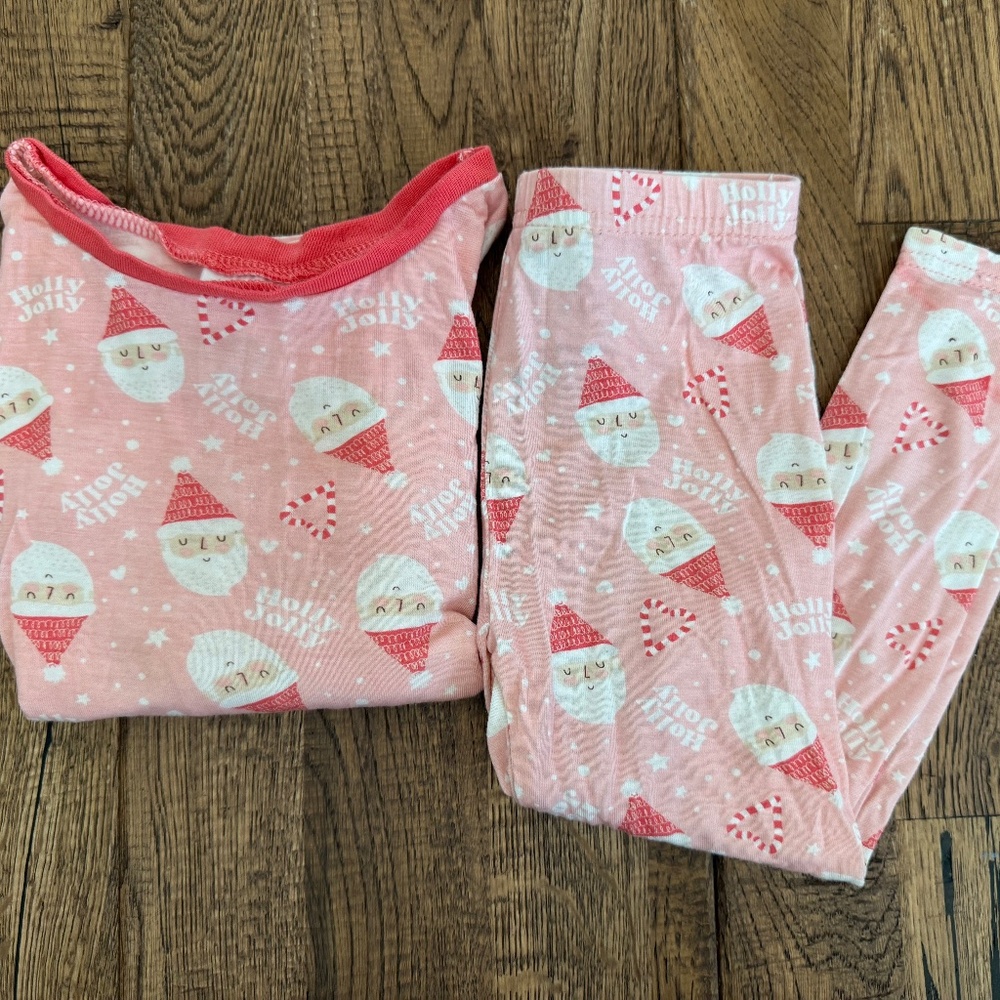 Tres Beau Et Belle Santa Pink Christmas Pajamas Bamboo Holly‎ Jolly Size 2T N